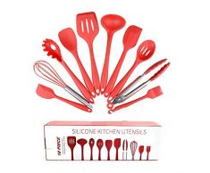 Silikon 10pcs Topfset Kochgeräte Non-Stick Multifunktionale Koch Supplies Scoop Löffel Topf Küchenzubehör (Color : Red)