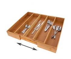 SCHOBERG XXL Besteckkasten Schubladeneinsatz ausziehbar Bambus 33-58cm x 45cm x 7cm Besteck Kasten Besteckeinsatz Universal