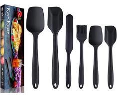 KerKoor Teigschaber Silikon Spatel Silikonspatel Küchenhelfer Backen - Silikonschaber-Pinsel küche Spatula rührlöffel Hitzebeständig zubehör backpinsel kunstoff Utensilien Sets-Schwarz 6pcs