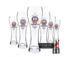 6 x Erdinger Weissbier 0,3l Glas/Gläser, Markenglas, Bierglas NEU + anygoods Flaschenausgiesser