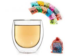 TEE GESCHENKSET: 1x 310ML XL DOPPELWANDIGES TEEGLAS + 12x TEEBEUTEL - ein tolles Teeset, Probier- und Geschenkset - Muttertagsgeschenk / Geschenk zum Valentinstag by Feelino