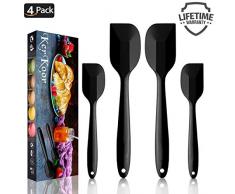 4 Silikon Spatel Hitzebeständig Spatulas BPA Frei Silikon Teigschaber Nicht-Stick, Einem Kern Edelstahl und Nahtloses Einteiliges Design zum Backen oder Kochen (Schwarz)