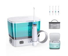 ABOX Munddusche Elektrisch Oral Irrigator, 500ml Wasser Flosser Zahnreiniger USB wiederaufladbar tragbar IPX7 mit 4 Düsen und Tragetasche für Zahnpflege in Reise
