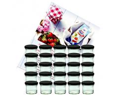 MamboCat 25er Set Sturzglas 125 ml Marmeladenglas Einmachglas Einweckglas to 66 Schwarzer Deckel Incl. Diamant-Zucker Gelierzauber Rezeptheft
