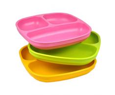 Re-Play, Kinderteller unterteilt Set, 3 Stück | BPA-frei | Stabiles Kindergeschirr | nachhaltig durch Recyclingmaterial | (Pink)