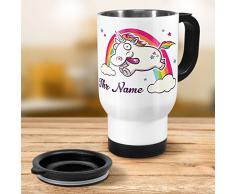 PrintPlanet® Thermobecher weiß mit Namen personalisiert - Motiv Verrücktes Einhorn individuell gestalten - Coffee To Go Becher, Thermo-Tasse