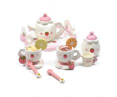 Holz Teeservice Set Kinder, Kaffeeserviece Teeset, Holz Tee Set Tablett Teeservice Küche Spielzeug Mädchen Rollenspiele für Kinder Rosa