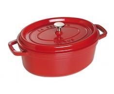 Staub 40509-857-0 Cocotte/Bräter, oval mit Deckel 29 cm, 4,25 L, mit mattschwarzer Emaillierung im Inneren des Topfes, kirschrot