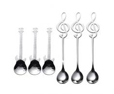 Timagebreze Kaffee L？Ffel, 6 Pack Kreative Sü？E Tee L？Ffel Edelstahl Stab Noten Schrift (3 Musik Noten +3 Gitarre)