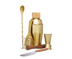 Kitchen Craft Cocktailzubehör-Set Bar Craf mit Messingausführung in Gold 6-teilig, Messing, 12 x 17 x 22 cm, 6-Einheiten