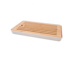 Point-Virgule Schneidebrett aus Bambus mit Auffangschale und Krümelrost, Küche zubehör zum Brot schneiden, braun und weiß, 43x26x4,5cm
