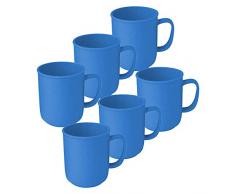6 Tassen mit Henkel à 300 ml Blau aus Kunststoff in verschiedenen Farben Kaffeetasse Teetasse Becher Henkelbecher Henkeltasse