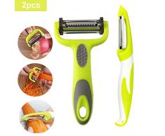 QitinDasen 2Pcs Professionell Gemüseschäler & Obstschäler Set, 3 in 1 Sparschäler und Pendelschäler, Kartoffelschäler, Karottenschäler, Universalschäler (Grün)