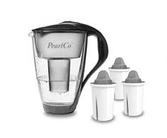 PearlCo - Glas-Wasserfilter (anthrazit) mit 3 Protect+ classic Filterkartuschen (f. hartes Wasser) - passt zu Brita Classic