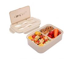 1000 ml Brotdose aus Kunststoff für Kinder Und Erwachsene, Bento Box Lunchbox mit 3 Fächern und Besteck, Vesperdose Mikrowelle Heizung (Khaki)