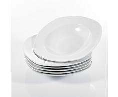 MALACASA, Serie Elisa, 6 teilig Set 8,5 Porzellan Suppenteller 21,5x21,5x4cm Tiefteller CremeWeiß Tiefer Teller Tafelservice für 6 Personen