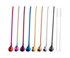 Buyer Star Trinkhalme Löffel Drinking Straws Spoon Edelstahl 8 Stück Reusable Metall löffel-Strohhalme 2 Reinigungsbürste Länge 8,5 Zoll