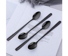 18/10 Edelstahl Latte Löffel Schwarz Eis Teelöffel, Bisda 4 Stück lange Griff Eisbecher Löffel für heiße Schokolade heißes Getränk, Spülmaschine sicher