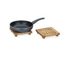 Relaxdays Untersetzer 2er Set quadratisch Bambus, Topfuntersetzer aus Holz für Töpfe, Pfannen, Teller, abwischbar, HBT ca. 4 x 20 x 20 cm, natur