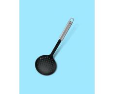 Leifheit Schaumlöffel 36 cm NylonSterling-Serie, Abseihlöffel aus rostfreiem Edelstahl und Nylon zum Kochen ohne Kratzer, Sieblöffel mit ovalem Griff, Schaumkelle mit praktischer Aufhängeöse, silber