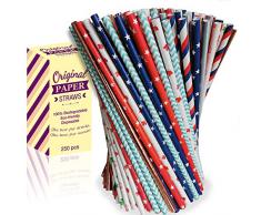 A&R Group Papierstrohhalme 250 Stück - Biologisch Abbaubare Bunte Trinkhalme - 250PCS Bio Einweg Strohhalme Papier für Cocktails, Säfte, Smoothies, Eiskaffee