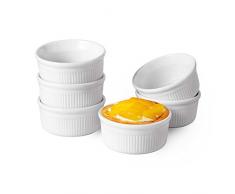 ComSaf Auflaufförmchen Porzellan Weiß, 175ml Backförmchen für Souffle, Creme Brulee, Pudding, Nachtisch Schälchen 6er-Set