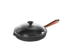 SKEPPSHULT 0130T Servierpfanne mit Glasdeckel, hoher Kante 5.5 cm, Holzgriff aus schwedischer Buche und Gegengriff - für alle Herdarten, inklusive Induktion geeignet ø 28 cm