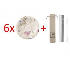 Villeroy & Boch Mariefleur Gris Basic Frühstücksuntertasse 6 Stück Nr. 1041041250 und 4er Set EKM Living Edelstahl Strohhalme