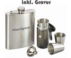 Schmalz® Flachmann-Set 7-teilig aus Edelstahl inklusive Gravur Geschenkverpackung Stamperl Etui Schnapsbecher Einfülltrichter Lasergravur