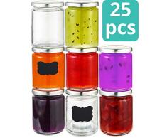 Praknu 25 Marmeladengläser 230 ml mit Deckel, Etiketten - Luftdichte Einmachgläser zum Einkochen & Konservieren