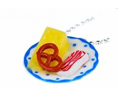 Miniblings Oktoberfest Brotzeit Teller Brezel Käse Schinken Halskette Kette 80cm