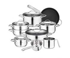 Velaze Edelstahl Topf- & Pfannenset, Serie Miki, 14-teilig Kochtopf mit Bratpfanne, Milchtopf und Glasdeckeln