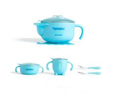 Baby Kindergeschirr Geschenk Set Trinklerntasse Teller Besteck Schüssel Taufgeschenk oder Mitbringsel Baby Nahrungsergänzungsmittel Saugnapf Schüssel 316 Edelstahl bruchsicher,Blue