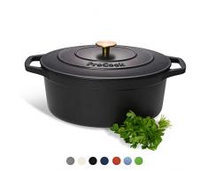 ProCook - Bratentopf aus Gusseisen - induktionsgeeignet - 30 cm Ø - 6,2 l Volumen - Mattschwarz - emailliert - Bräter - Schmortopf - oval