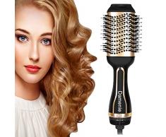 Damenie 5 in 1 Haartrockner, Upgrade Salon Warmluftbürste Hair Dryer & Volumizer Styler, Heißluftkamm Haarglätter Föhnen und Stylen Heißluftbürste für alle Haartypen (Schwarzes Gold)