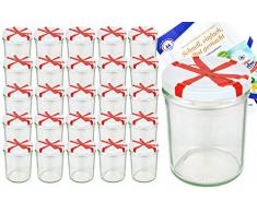 MamboCat 25er Set Sturzglas 435 ml To 82 weißer Deckel mit Schleifendekor incl. Diamant Gelierzauber Rezeptheft Marmeladenglas Einmachglas Einweckglas