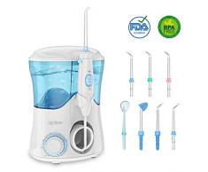Munddusche Elektrisch für Zanreinigung, Apiker Zahnzwischenraumreiniger Professioneller Water flosser mit Stufenloser Wasserdruckeinstellung 600ml Wassertank 8 verschiedene Funktionsdüsen - Weiß