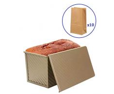 Xloves 1LB Pullman Gold Brotbackform mit Deckel, zusätzliche 10 Stück Kraft-Brot-Tasche