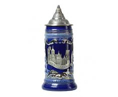 Amoy-Art Bierkrug Bierkrüge mit Gravur Deckel Steinkrüge Bierseidel Handgemacht Beer Stein Geschenk Souvenir Deutschland Schloss Relief Beer Mug Food Safty Geschenkbox Ceramic 0.6 Litre