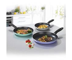 BRATmaxx Ultraleicht Pfannen Set 3-tlg. 20/24/28 cm, Aluminium Bratpfanne mit Antifhaftbeschichtung grau/mint/lavendel