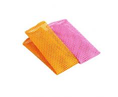 BESTonZON 2 STÜCKE Geschirrspülen Netz Tücher Mesh Waschen Tücher Skourer Küche Reinigungstücher-Gelb + Rosa