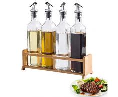 MAI&BAO Öl Flasche Glas Öl Essig Spender, Ölflasche küche Ölbehälter, Auslaufsicher Ausgießer Staubdicht, Sauce Cruet 500ML 4-teiliges Set