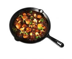 Küpfanche Bratpfanne Gusseisen Ø 26cm rund mit Griff, Gusseisenpfanne für alle Herdarten, auch Induktion, schwarz