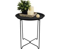 Wohaga Serviertisch rund 41x48cm mit Rand Beistelltisch Tabletttisch Wohnzimmertisch Couchtisch klappbar Schwarz