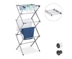 Relaxdays Wäscheständer, klappbar, ausziehbar, 11 Stangen, 6 Ebenen, platzsparender Turmwäscheständer, Metall, grau