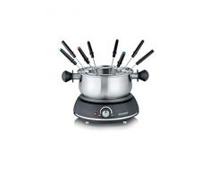SEVERIN FO 2405 Fondue mit abnehmbarem Edelstahltopf (1.500 W, XXL-Zuleitung, ca., Inkl. Spritzschutz und 8 Fondue-Gabeln)