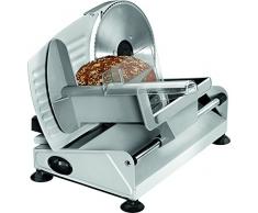 Clatronic MA 3585, Vollmetall-Allesschneider, Großes rostfreies Edelstahlmesser (Ø 190 mm), 150 Watt, Universalwellenschliff, Alu-Druckguss Motorgehäuse, Stufenlose Schnittstärke (0-15mm)