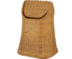 Papierkorb aus Rattan geflochten mit Schwingdeckel Farbe Honig, Abfallkorb aus natürlichem Rattan