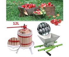 UISEBRT 7L Obstmühle Traubenmühle Apfelpresse & 12L Obstpresse Weinpresse Saftpresse Mechanisch mit Pressentuch