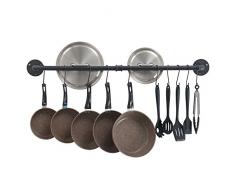 OROPY küchenregal - 100cm Industrieller Stil Wandmontage Hängeleisten für Töpfe Küche Utensilien Gestell Küchenreling Küchenablage und Pfannenhalter, Herdablage Mit 14 Haken (Bar Gestell)